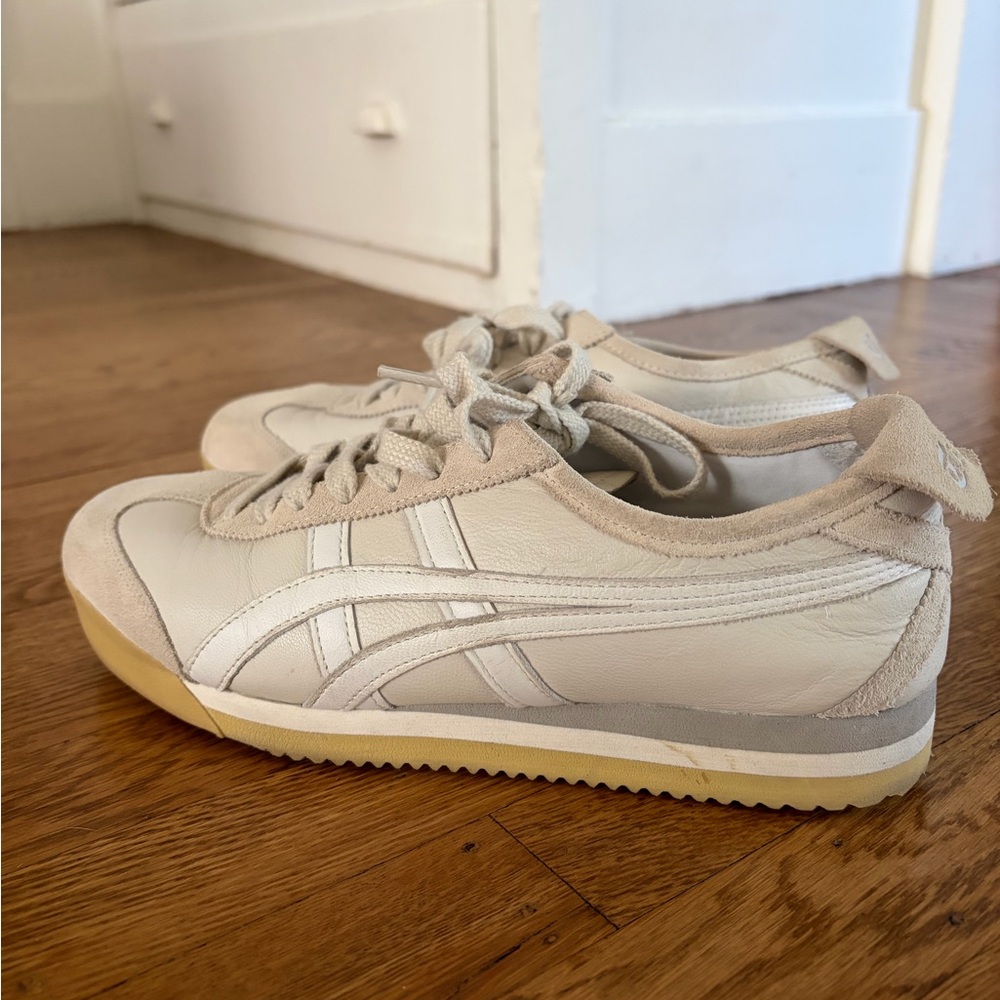 Onitsuka Tiger by Asics Cream and Tan Leather Sneakers